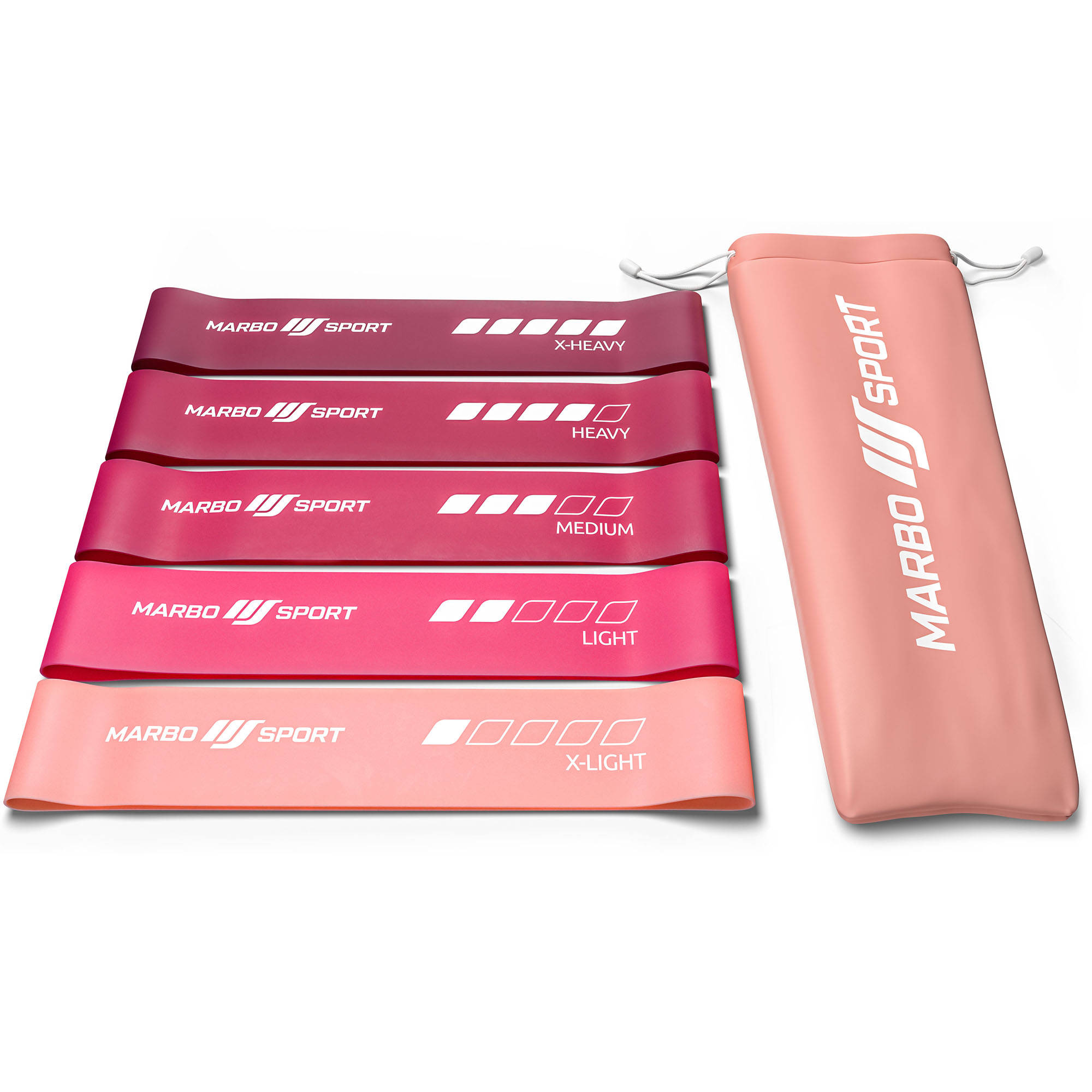 Set of 5 pink resistance bands 600 x 50 mm - Marbo Sport pink