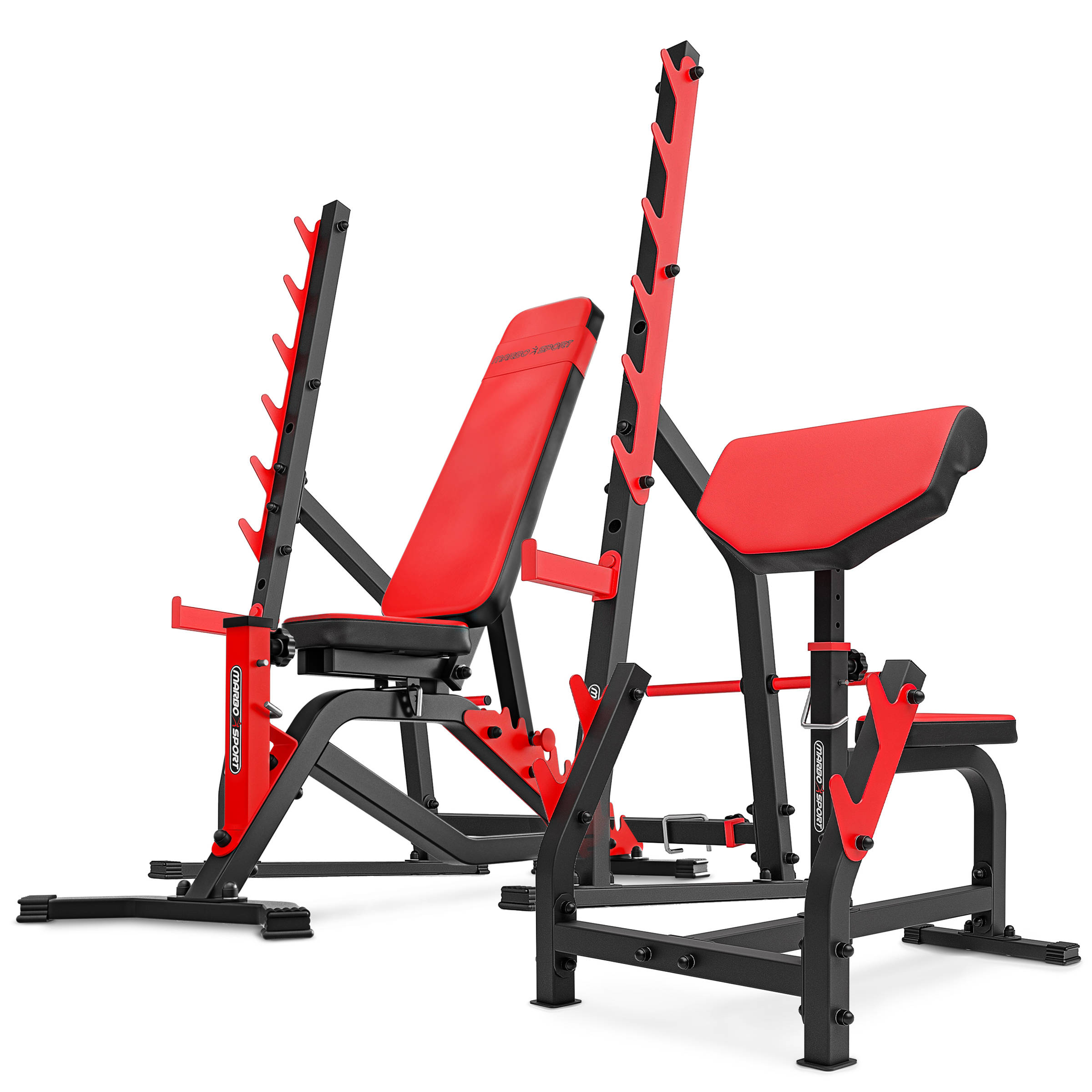 Set MS6 Multi-adjustable bench MS-L101 + Squat rack with spotter catchers MS-S107 + Scott bench Marbo Sport lack | Strength equipment \ Exercise sets \ Exercise sets For intermediate | MarboSport.eu