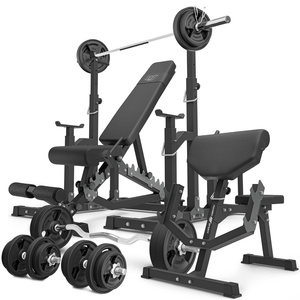 Set MS5_2.0_113KG_G | double-sided bench + adjustable stands Scott bench with adjustable support + bar and weight plates rubberized set 113 kg - Marbo Sport
