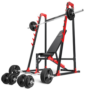 Set MH24_156KG_KIER_G | Adjustable bench with adapter MH-L115 + Multi rack MH-S204 + reinforced bars and rubberized weights set 113 kg - Marbo Sport