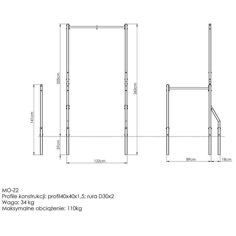 External pull-up bar with bag holder and long dip handrails MO-Z2 - Marbo Sport