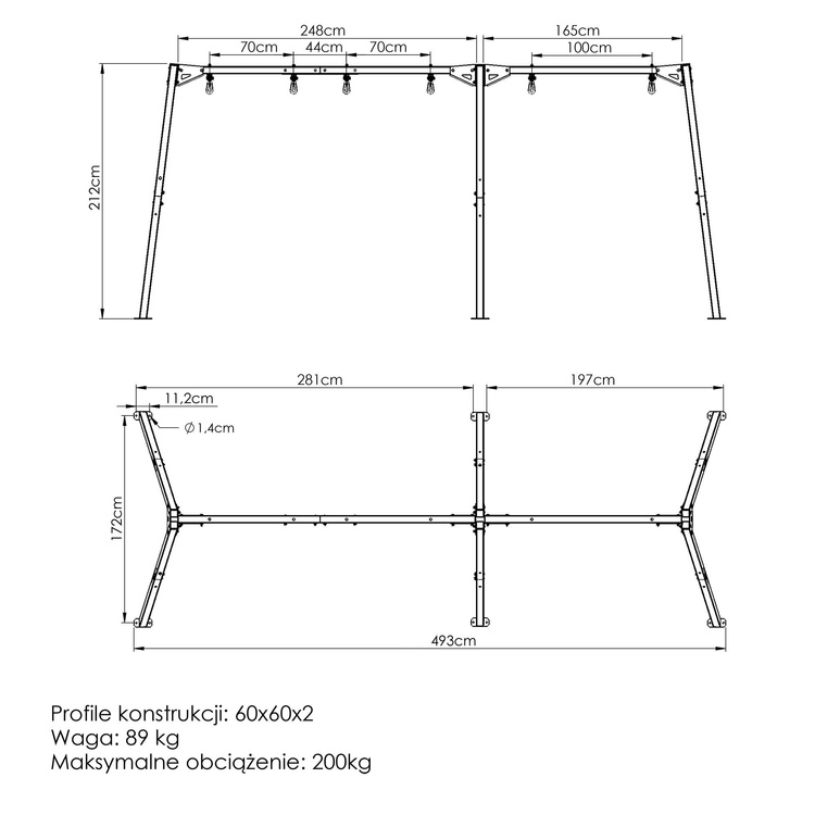 Three-person swing with bearings (frame) PREMIUM MO-014 - Marbo Sport