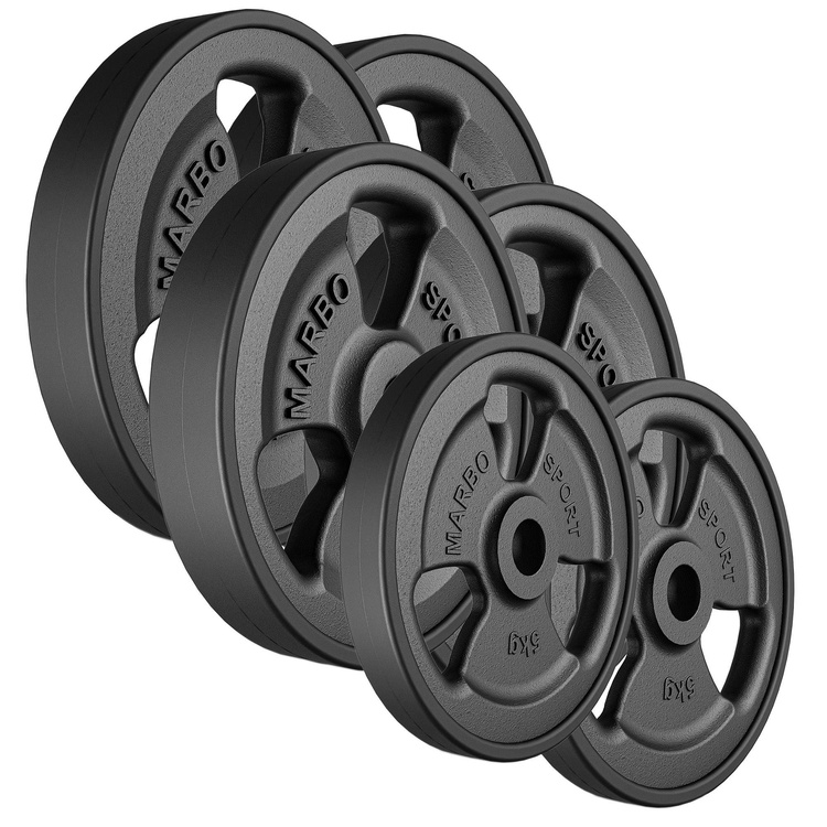 Tri-Grip rubberized cast iron weight plates set 60 kg / 2 x 15 kg + 2 x 10 kg + 2 x 5 kg - Marbo Sport
