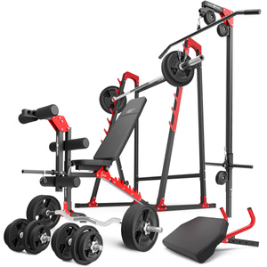 Set MH26_177KG_KIER_G | Adjustable bench with adapter + Multi rack + Leg trainer + Preacher curl attachment + Lat attachment + reinforced bars and rubberized weights set 113 kg - Marbo Sport