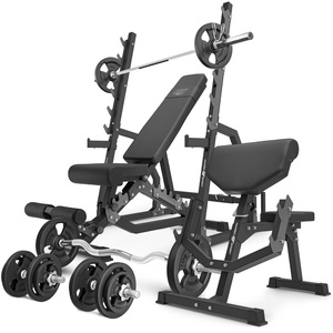 Set MS6_2.0_83KG | double-sided bench + stands with belay and spacing adjustment + Scott bench with adjustable support + bar and weight plates set 83 kg - Marbo Sport