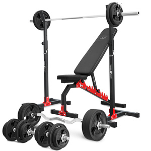 Set MH7_140KG_KIER_G | Adjustable bench MH-L114 + Adjustable exercise racks stands MH-S201 + reinforced bars and rubberized weights set 113 kg - Marbo Sport