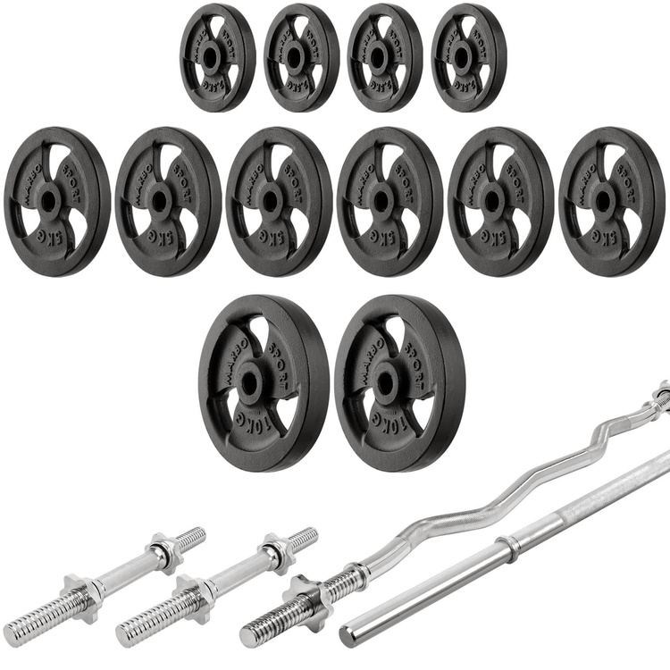 Set MS2_2.0_83KG | double-sided bench + adjustable stands + bar and weight plates set 83 kg- Marbo Sport