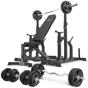 Set MS11_2.0_113KG_G | double-sided adjustable training bench + adjustable stands + bar and weight plates rubberized set 113 kg - Marbo Sport