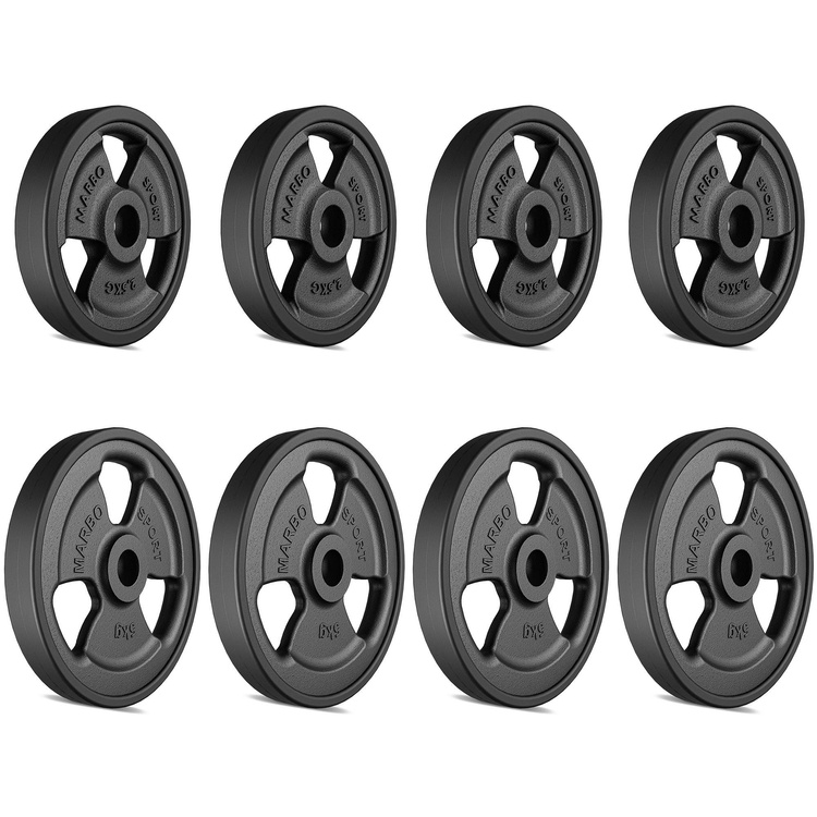 Tri-Grip rubberized cast iron weight plates set 30 kg / 4 x 5 kg + 4 x 2.5 kg - Marbo Sport