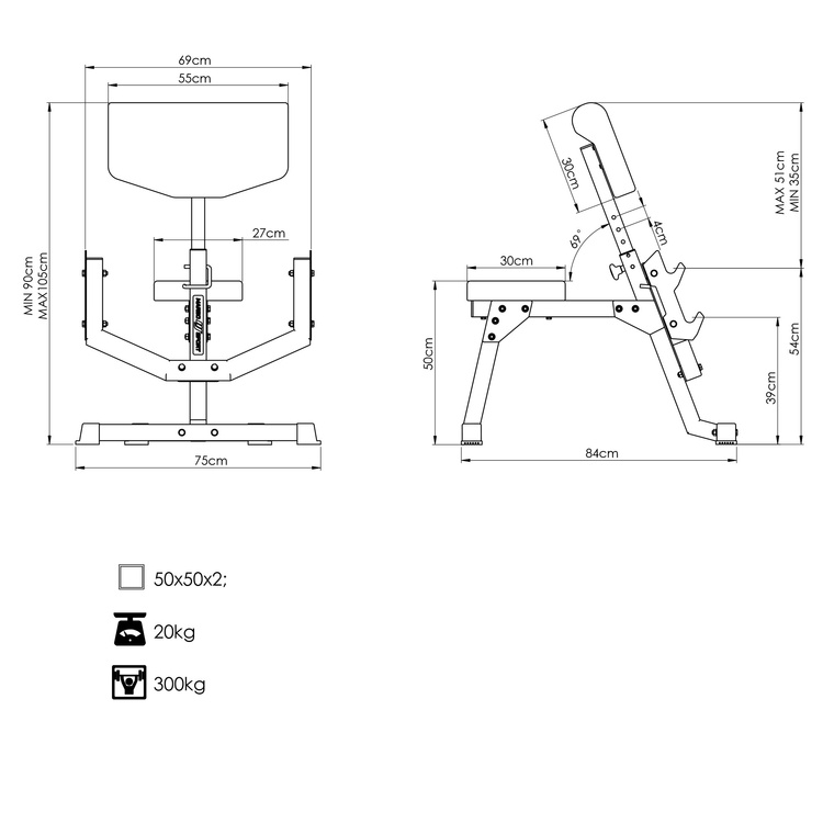 Scott bench (prayer bar) with adjustable support MS-L107 2.0 - Marbo Sport