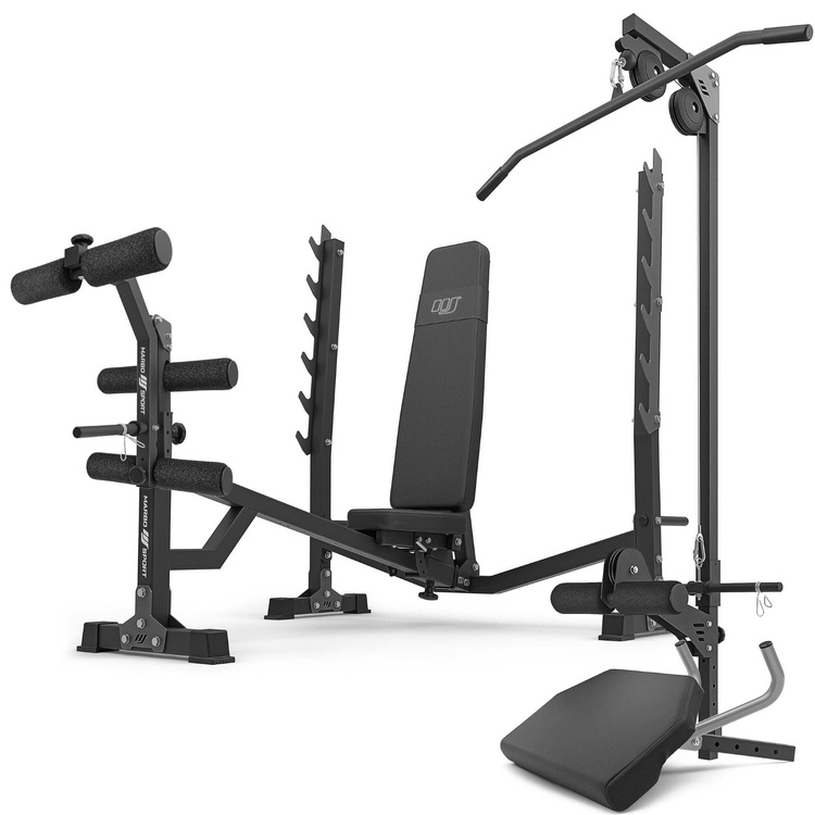Set MS41_2.0 | Adjustable bench with stands and negative slant + preacher curl attachmen + leg press - Marbo Sport