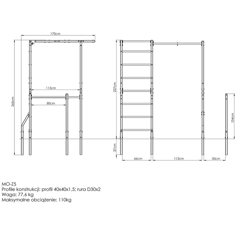 Outdoor ladder + pull-up bar with bag holder + handrails for dips (long) MO-Z5 - Marbo Sport