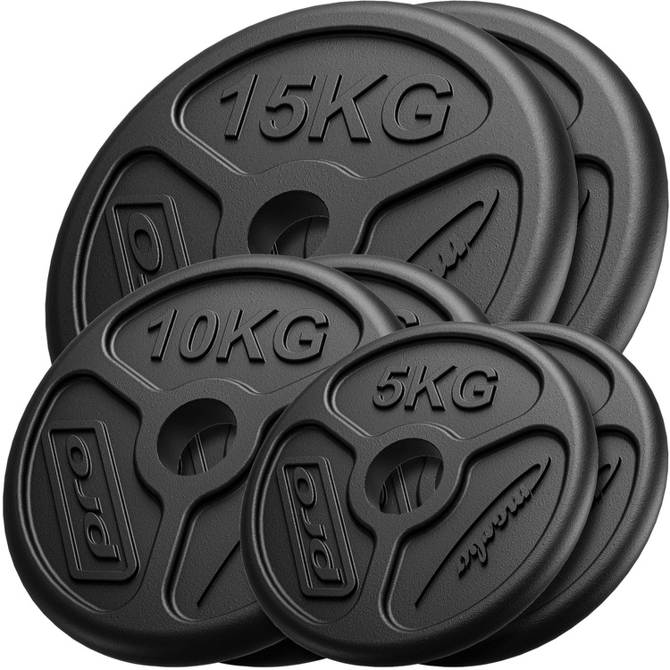 Olympia cast iron weight plates set 60 kg / 2 x 15 kg + 2 x 10 kg + 2 x 5 kg MW-2x15KG_2x10KG_2x5KG-OLI - Marbo Sport