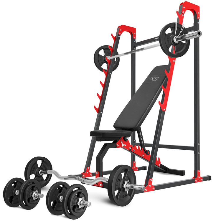 Set MH8_125KG_KIER | Adjustable bench MH-L114 + Multi rack MH-S204 + reinforced bars and weights set 83 kg - Marbo Sport