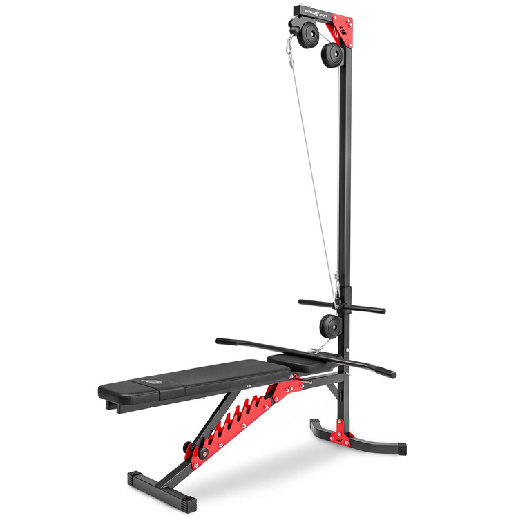 Set MH26_147KG_KIER_G | Adjustable bench with adapter + Multi rack + Leg trainer + Preacher curl attachment + Lat attachment + reinforced bars and rubberized weights set 83 kg - Marbo Sport