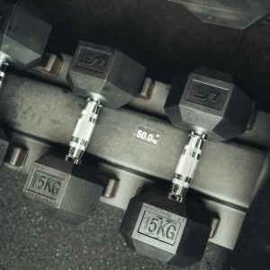 Rubber-coated HEX cast-iron dumbbell 15 kg - UpForm