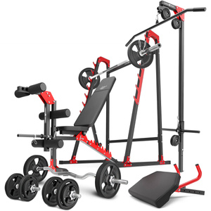 Set MH26_147KG_KIER_G | Adjustable bench with adapter + Multi rack + Leg trainer + Preacher curl attachment + Lat attachment + reinforced bars and rubberized weights set 83 kg - Marbo Sport