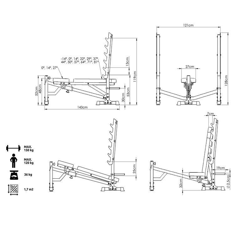Adjustable bench with stands and negative slant MS-L106 3.0 - Marbo Sport