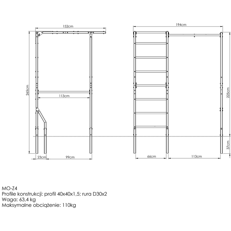 External ladder + pull-up bar with bag holder MO-Z4 - Marbo Sport