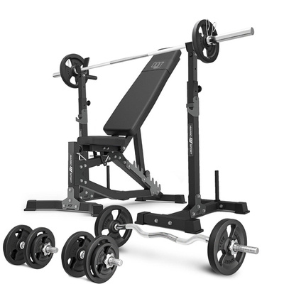 Set MS30_2.0_83KG | double-sided adjustable training bench + multilevel barbell racks (2 pieces) with assistance + bar and weight plates set 83 kg - Marbo Sport