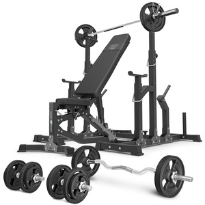 Set MS11_2.0_83KG_G | double-sided adjustable training bench + adjustable stands + bar and weight plates rubberized set 83 kg - Marbo Sport