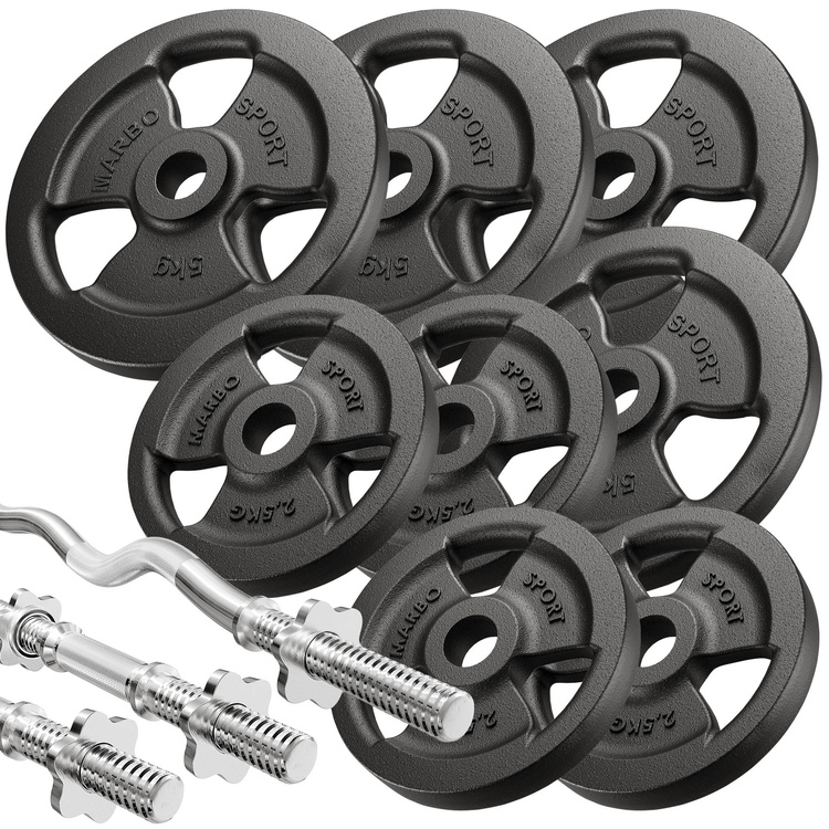Set MH1_68KG_KIER | Adjustable olympic bench MS-L115 + Preacher curl attachment MH-A101 + Leg developer attachment Semi-Pro MH-A102 + reinforced bars and weights set 42 kg - Marbo Sport