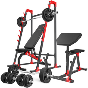 Set MH10_166KG_KIER_G | Adjustable bench MH-L114 + Multi rack MH-S204 + Seated preacher curl MH-L105 + reinforced bars and rubberized weights set 113 kg - Marbo Sport