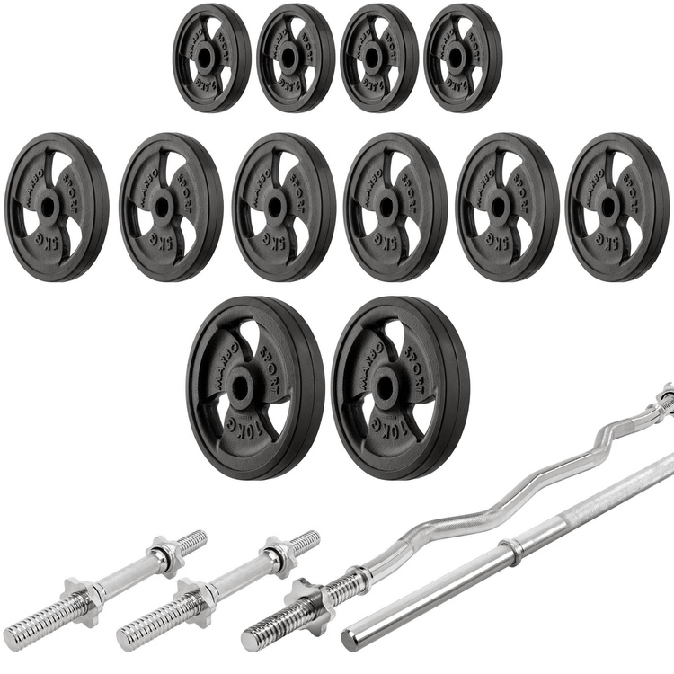 Set MS24_2.0_83KG_G | double-sided bench + multilevel barbell racks (2 pieces) + bar and weight plates rubberized set 83 kg - Marbo Sport