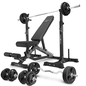 Set MS34_2.0_113KG | double-sided bench + multilevel barbell racks (2 pieces) with assistance + bar and weight plates set 113 kg - Marbo Sport