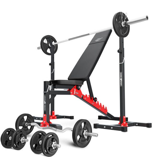 Set MH19 | Adjustable bench with adapter MH-L115 + Adjustable exercise racks stands MH-S201 - Marbo Sport