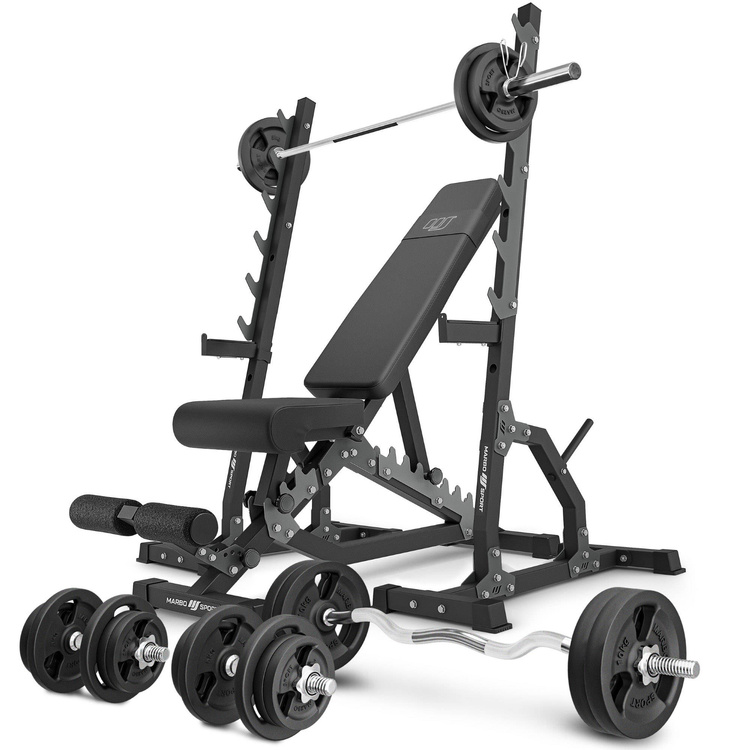 Set MS24_2.0_113KG | double-sided bench + multilevel barbell racks (2 pieces) + bar and weight plates set 113 kg - Marbo Sport
