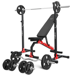 Set MH7_110KG_KIER | Adjustable bench MH-L114 + Adjustable exercise racks stands MH-S201 + reinforced bars and weights set 83 kg - Marbo Sport