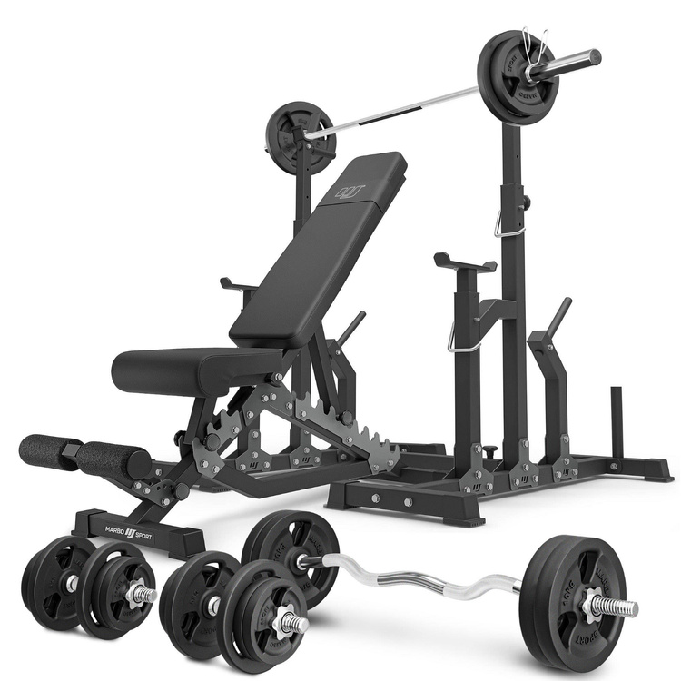 Set MS2_2.0_113KG | double-sided bench + adjustable stands + bars and weight plates set 113 kg - Marbo Sport