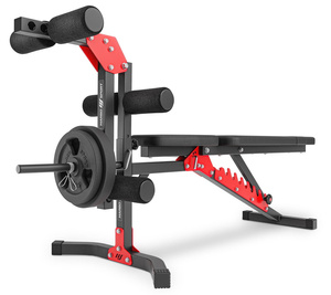 Set MH25_132KG_KIER_G | Adjustable bench with adapter + Adjustable exercise racks stands + Leg trainer (to the weight bench) Home + Preacher curl attachment + Lat attachment + reinforced bars and rubberized weights set 83 kg - Marbo Sport