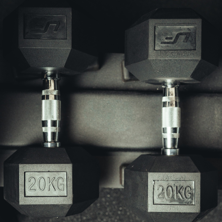 Rubber-coated HEX cast-iron dumbbell 20 kg - UpForm