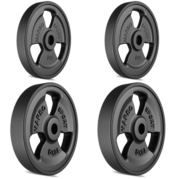 Tri-Grip rubberized cast iron weight plates set 30 kg / 2 x 10 kg + 2 x 5 kg - Marbo Sport