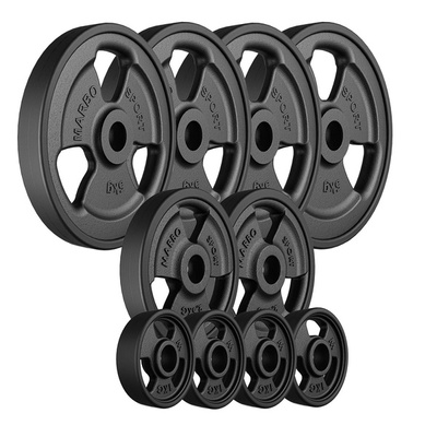 Tri-Grip rubberized cast iron weight plates set 29 kg / 4 x 5 kg + 2 x 2.5 kg + 4 x 1 kg - Marbo Sport