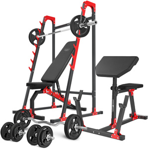 Set MH10_136KG_KIER_G | Adjustable bench MH-L114 + Multi rack MH-S204 + Seated preacher curl MH-L105 + reinforced bars and rubberized weights set 83 kg - Marbo Sport