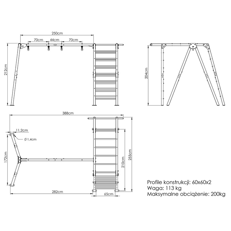 PREMIUM ladder - MO-016 + PREMIUM 2-stand swing rack for ladder - MO-018 - Marbo Sport.
