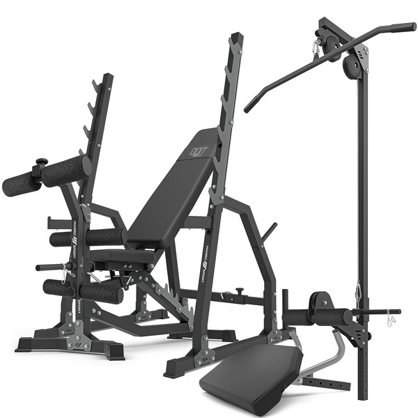 Set MS36_2.0 | double-sided adjustable training bench + stands with belay and spacing adjustment + preacher curl attachmen + leg press - Marbo Sport