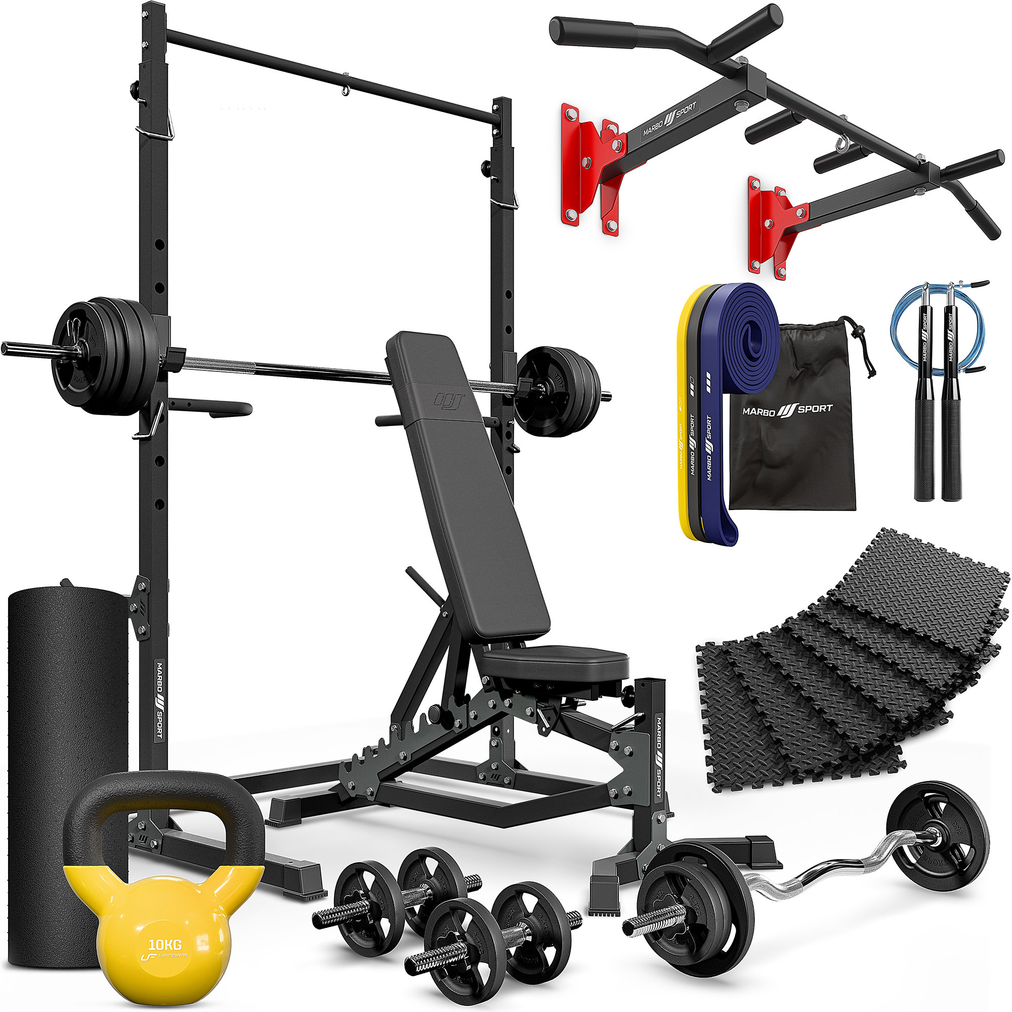 Set De Poids De Fonte Marbo Sport 30 Kg - Format Slim (2x5kg + 6x2.5kg + 4x1.25kg) Pour Home Gym
