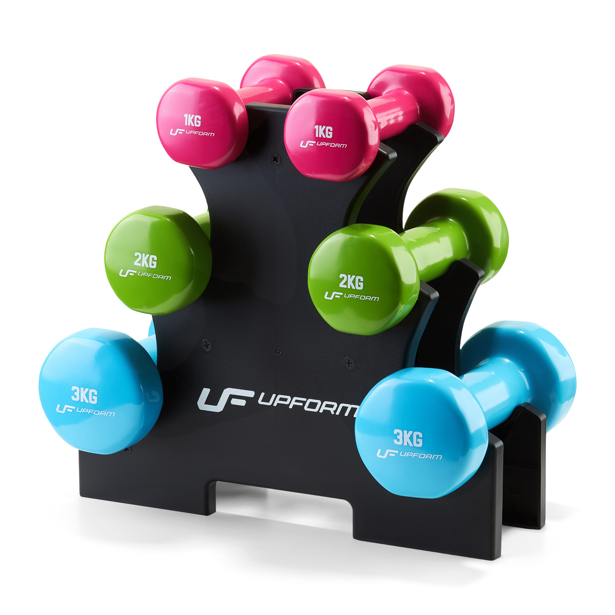 UpForm vinyl fitness dumbbell set 12 kg with stand
