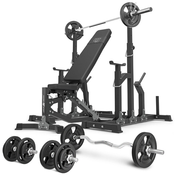 Set MS11_2.0_83KG | double-sided adjustable training bench + adjustable stands + bar and weight plates set 83 kg - Marbo Sport