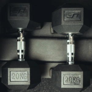 Rubber-coated HEX cast-iron dumbbell 20 kg - UpForm