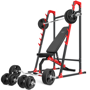 Set MH8_155KG_KIER_G | Adjustable bench MH-L114 + Multi rack MH-S204 + reinforced bars and rubberized weights set 113 kg - Marbo Sport