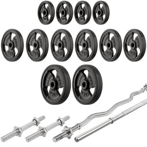 Set MS3_2.0_83KG_G | double-sided bench + stands with belay and spacing adjustment + bar and weight plates rubberized set 83 kg - Marbo Sport