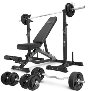 Set MS34_2.0_113KG_G | double-sided bench + multilevel barbell racks (2 pieces) with assistance + bar and weight plates rubberized set 113 kg - Marbo Sport
