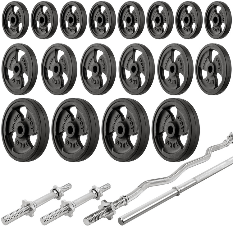 Set MS2_2.0_113KG_G | double-sided bench + adjustable stands + bar and weight plates rubberized set 113 kg - Marbo Sport