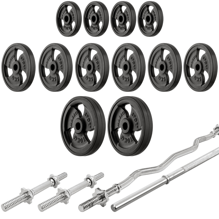 Set MH8_125KG_KIER_G | Adjustable bench MH-L114 + Multi rack MH-S204 + reinforced bars and rubberized weights set 83 kg - Marbo Sport