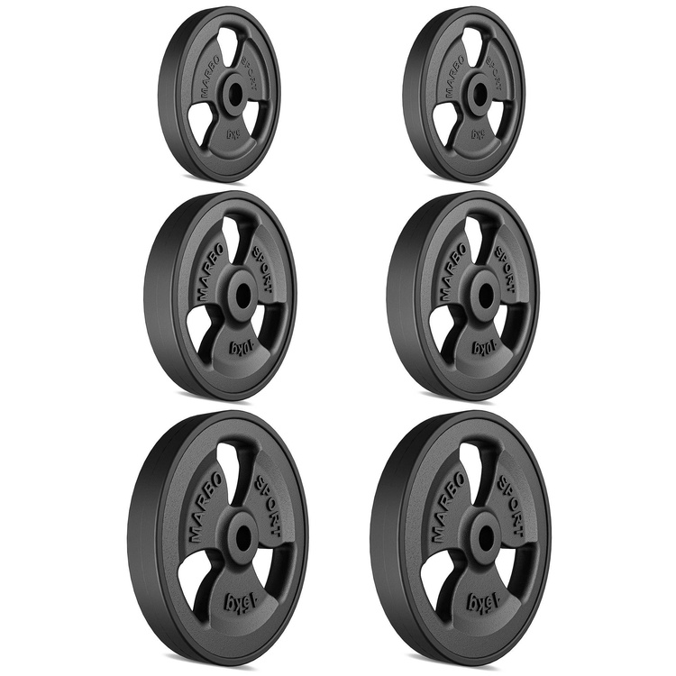 Tri-Grip rubberized cast iron weight plates set 60 kg / 2 x 15 kg + 2 x 10 kg + 2 x 5 kg - Marbo Sport